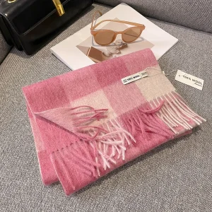 Écharpe femme laine cachemire motifs carrés, élégance – douceur
