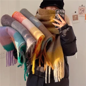 Echarpe hiver femme style cachemire Arc-en-ciel intense